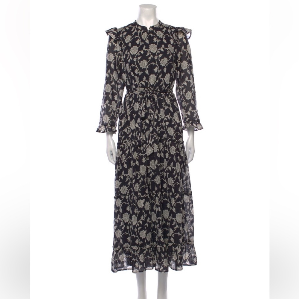 Banjanan - Black and Cream Floral Long Sleeve Dress - M